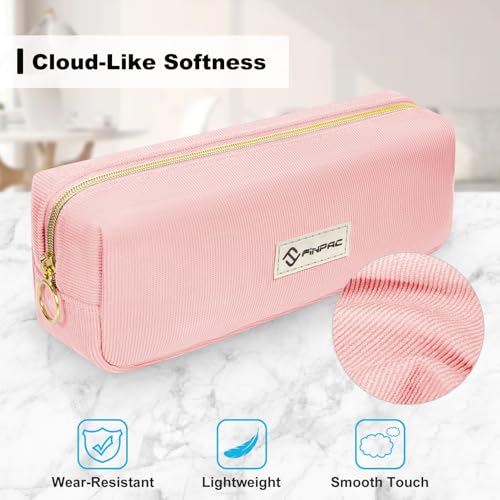 FINPAC Pencil Case, Corduroy Aesthetic Makeup Bag - color: Pink