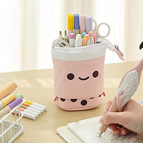 Telescopic Pencil Bag Pen Holder Pop Up Stationery Case, Stand-up Retractable Transformer Bag Standing Organizer, Great for Christmas Holiday New Year Office Bag - color: Yellow