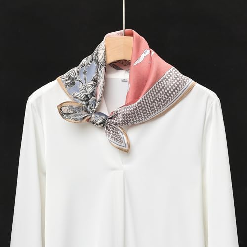 100% Mulberry Silk Scarf - 21" Square Lightweight Neckerchief, Gift Packed - color: Pink-9