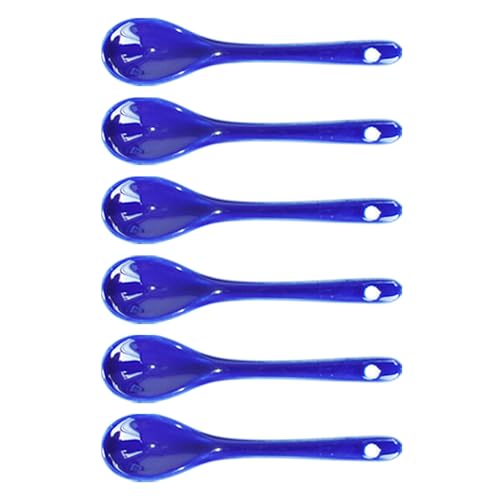 Blue 6 pcs Porcelain Egg Spoons Ceramic Spoons 4.7 inch Coffee Dessert Yogurt Tea Milky Tea - style: Blue