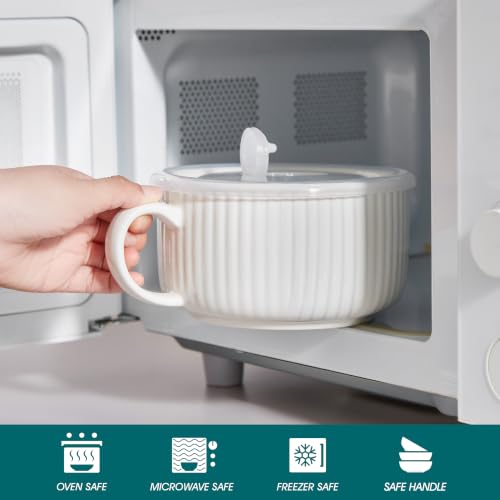 vancasso 38oz Soup Mug with Lid and Handle Steam Vent Bowl White 2 Pack - color: White - Set of 2