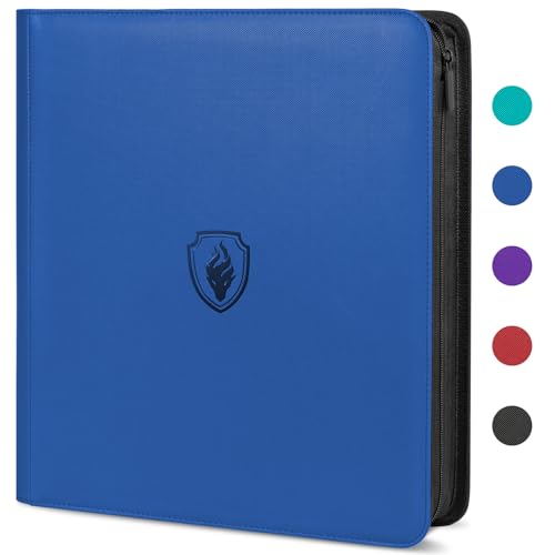 Premium Zip Card Binder 12 Pocket, Fabmaker 912 Pocket Trading Card Binder - color: Royal Blue, size: 12 Pocket - 15" x 13.6"