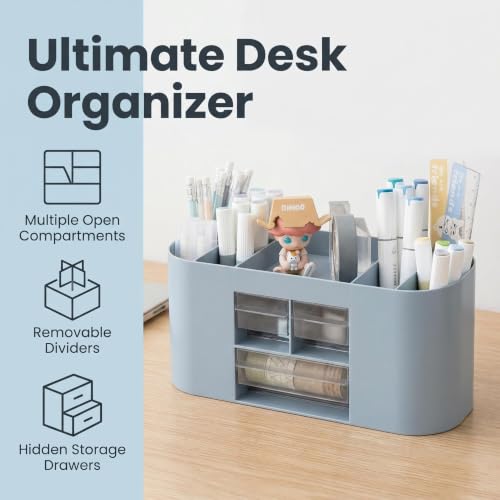 School Supplies Organizer with Drawers, Pen Holder, Blue - color: Blue, size: C