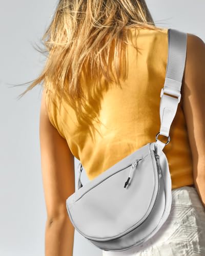 Crescent Bag for Women,Medium Nylon Crescent Bag Single Shoulder Bag - color: Light Grey