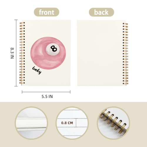 Pink Spiral Notebook, Preppy Trendy Coquette Journal Notebook, Girly Notebook, Lucky 8 Ball Aesthetic Hardcover Notebook for Teen Girls Student Teacher Office School Supplies, 5.5x8.3 Inch - color: 04-Lucky(White)