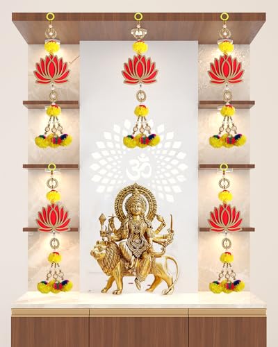Set of 5 Lotus & Marigold Hangings Latkan for Home Diwali Decoration Wall Hangings for Temple Pooja Room Decoration | Lotus Back Dropper showpiece for Decor Ganpati, Navratri, Wedding