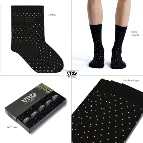 VRD Men's Dress Socks Bamboo Rayon, 5-Pack Crew Socks, Multiple Colors and Designs, Shoe Size 8-13, Gift Box - color: 28: Black, 5-pack Dotted