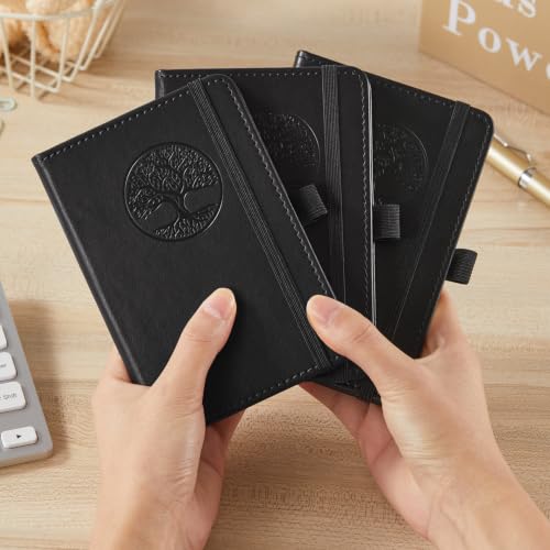 Small Journal Notebook Pocket Notebook, 3.7" x 5.7", A6, Black, 3 Pack - color: 3 Black Tree, size: A6