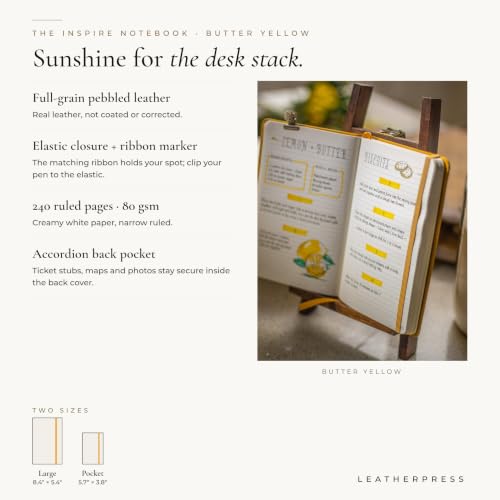 Leather Notebook, Writing Journal, Butter Yellow - color: Butter Yellow, size: Large