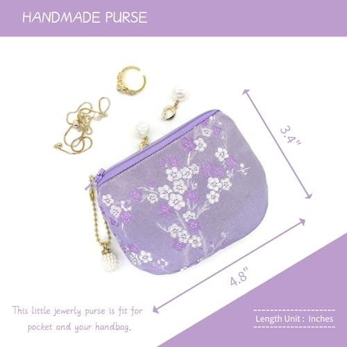 Handmade Women Coin Purse Brocade Rosary Bag Silk Jewelry Pouch Zipper Wallet - Blue Violet - color: Blue_Violet