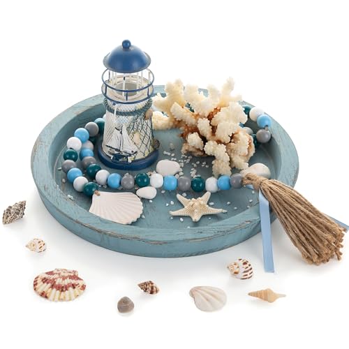 Hanobe Coastal Decorative Tray, Farmhouse Plate for Beach Table Decor - color: Blue
