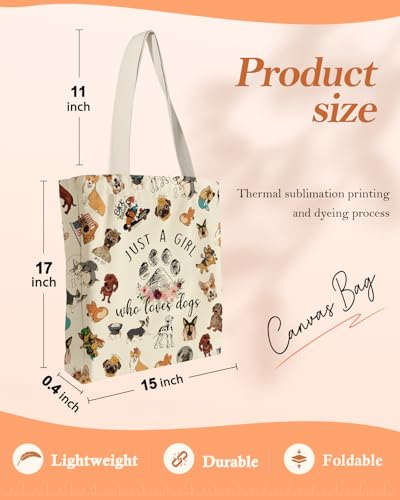 Miss Adola Aesthetic Heavy Canvas Tote Bag - with Pocket for Women Large Size 14''×16''×3.5'' Cloth Cotton Bags for Shopping - color: Little Puppy