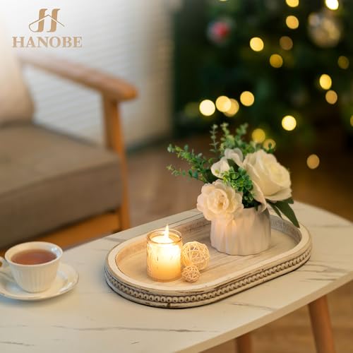 Hanobe 15" White Oval Decorative Trays for Coffee Table Decor, Beaded Edge - color: Oval Whitewash