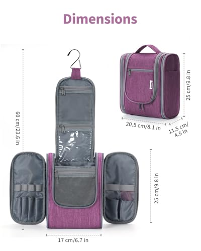 Narwey Hanging Travel Toiletry Bag for Women, Cosmetic Makeup Bag - color: AA-Purple, size: Medium