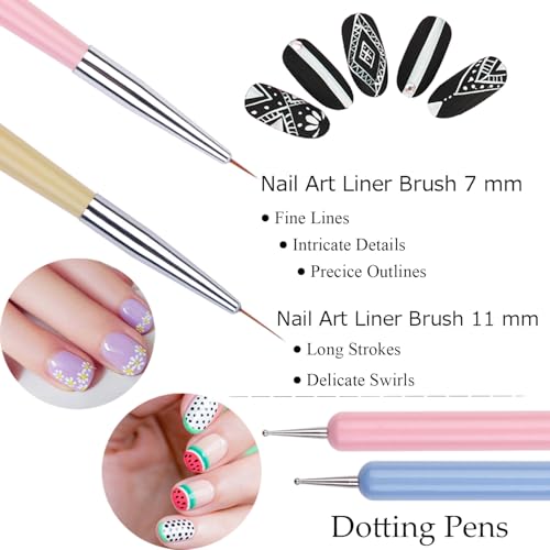 11pcs Nail Art Brushes Colorful Nail Art Liner Brushes Dotting Tools