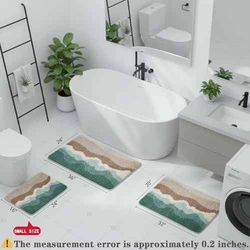 Microfiber Bathroom Rugs, Absorbent Soft Shaggy Carpet Floor Mats for Shower Tub Sink Toilet, Non-Slip Plush Carpet Floor Mats for Living Room Bedroom Kitchen ，Green，24 X 16 Inches - color: Green, size: 1'4" x 1'11" (24″x16″)