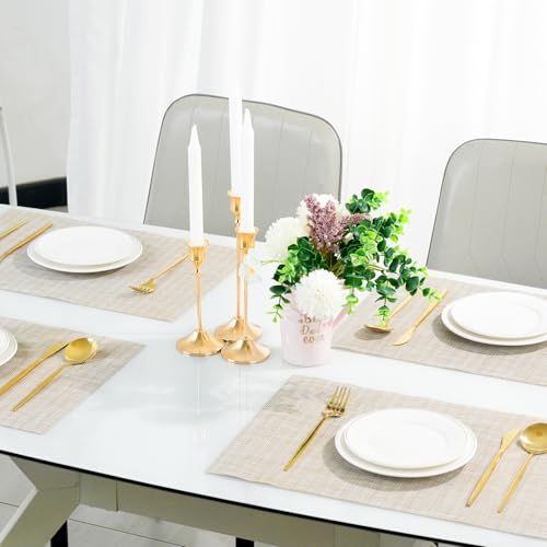 Placemats Set of 6，Non-Slip PVC Weave Table Mats Easy to Clean，Heat Resistant Place Mats for Kitchen Dining Table Decoration Indoor Outdoor，Beige White - color: Beige White