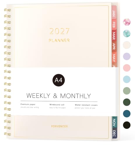 Forvencer 2027 Planner Weekly & Monthly, Flexible Cover Calendar Planner A4 - color: Off-white, size: 8.5"x11" (Jan 2027 - Dec 2027)