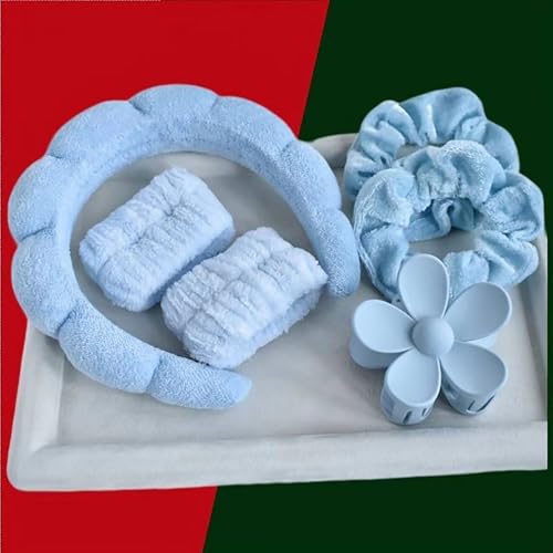 Spa Headband Set Washing and makeup sponge hair hoop suit bath towel cloth for cleaning the face or bath beam. (Blue, Average code) - color: Blue