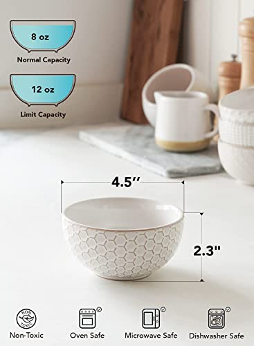 LE TAUCI Small Bowls 12 OZ, Ice Cream Bowl, Ceramic Embossment Stoneware Bowl, Bowls Set for Dessert, Fruits, Side Dishes, Suit For Housewarming - 4.5 Inch, Set of 4, Arctic white - size: 4.5 INCH