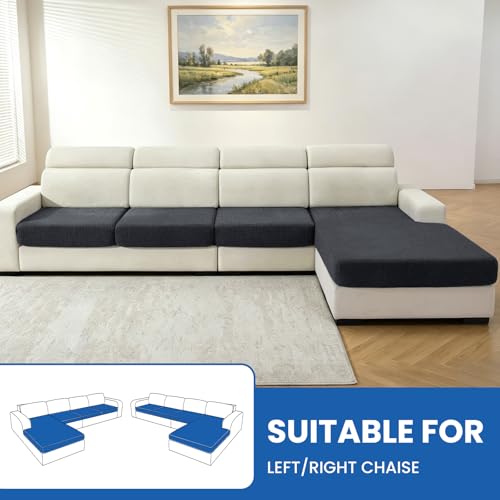Stretch Sofa Cushion Covers (3 Seaters + 1 Chaise, Charcoal Gray) - color: Charcoal Gray, size: 1 Chaise + 3 Seater Cover