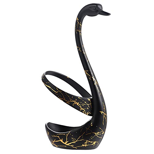 AnSaw Black Swan Base With 10-Pcs Mini Leaf Coffee Spoon Holder Set - 4.7" - color: Black & Gold Swan
