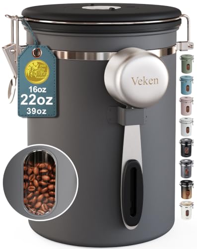 Veken Coffee Canister with Window, Airtight Stainless Steel Container, 22OZ - color: Grey, size: 22 oz