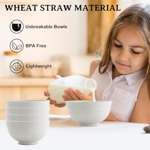 Small Plastic Bowls 10oz, Wheat Straw Bowls Set of 8 (White) - color: White, size: 10 oz