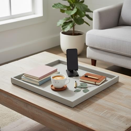 20x20 Inch Rectangular Ottoman Tray | Textured PU Leather, Waterproof & Heat-Resistant Storage for Coffee/Dining Tables, Sofa, Bed, Entertainment & Party (Tranquil Beige, 20 * 20in) - color: Tranquil Beige, size: 20" x 20" x 1.5"