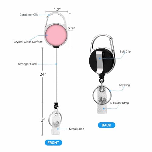 PinkBadge Holder with Retractable Badge Reel Carabiner Clip Card Case for Women Nurse Teacher Student - color: Pink