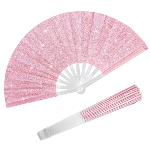 EOSAU 13" Glitter Folding Hand Fans Foldable, Clacking Fans for Women Pink - color: 13" Pink 03