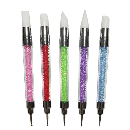 Nail Art Silicone Sculpting Pen and Dotting Pen Dual-ended Pen Kit 5 Pcs for Nail Salon or Home Nail design - color: M-5pcs