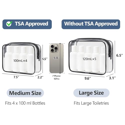 PACKISM Clear Makeup Bag for Travel - TSA Approved Toiletry Bag, 2 Black - color: 2 Active Black, size: Mixed Size Series (1 Medium + 1 Large)