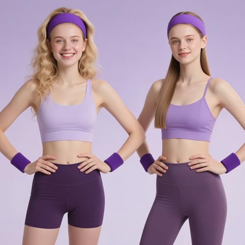 Sweatbands and Wristbands Set, Women, Men - color: Purple
