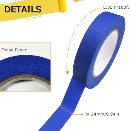 3Rolls Painters Tape, 0.94in x 60.1yd Blue Tape for Multi-Purpose Masking - size: 3rolls, 0.94in x 60.1yds, Blue