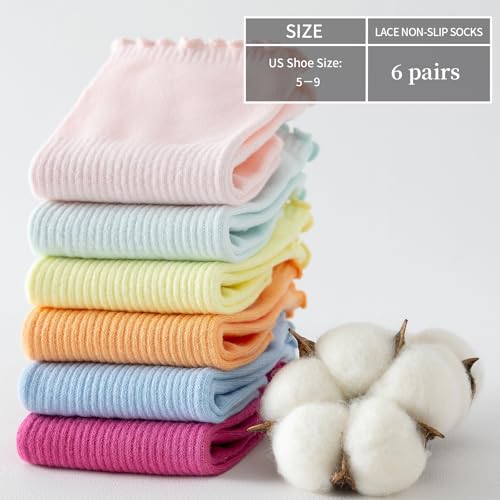 No Show Socks Womens Low Cut Non Slip Ruffle Ankle Socks 6 Pairs - color: Mix Rainbow（6 Pairs）