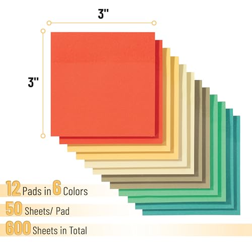 Mr. Pen- Sticky Notes, 3"x3", 12 Pads, 600 Sheets, Retro Colors - color: Retro