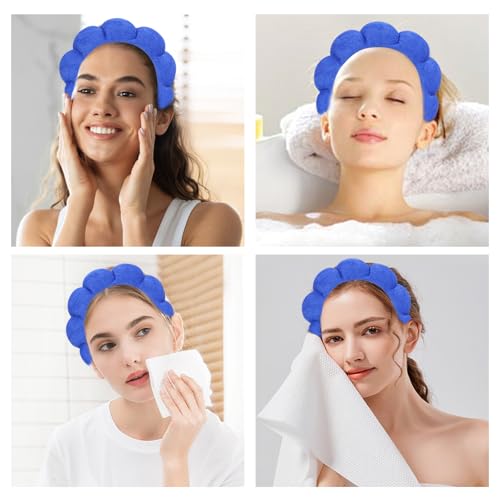 Beleki Spa Headband for Washing Face Wristband Set Sponge Makeup Skincare Face Washing Headband Terry Cloth Bubble Puffy Hairband Non Slip Headwear Hair Accessory for Women - Royal Blue - color: Royal Blue