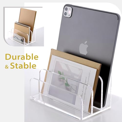 SANRUI Clear Acrylic Mail File Organizer Sorters for Desk, 3 slot Laddered - size: 3-Compartment ladder