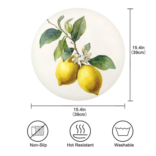 Lemon Yellow Round Placemats Washable ‌Heat Resistant‌ ‌Non-Slip Place Mats Table Place Mat for Kitchen Dining Set of 4 - color: Lemon Yellow, size: 15.4x15.4inx4