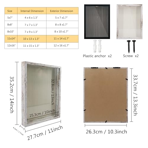 GraduationMall 11x14 Top Loading Shadow Box Frame with HD Glass,Wood Display Case with Slot,1.25 inches Interior Depth,Ideal for Wine Bottle Caps,Tickets,Shells,Stamps and More,White - color: Rustic White, size: 11x14