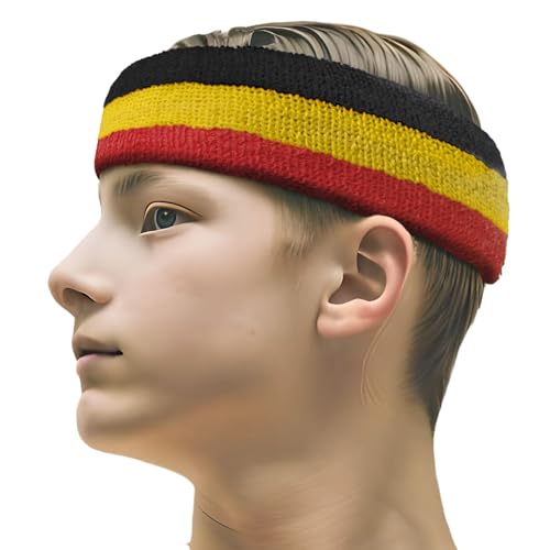 COUVER 3 Color Striped Sports Sweatband Set - color: Black/Gold Yellow/Red