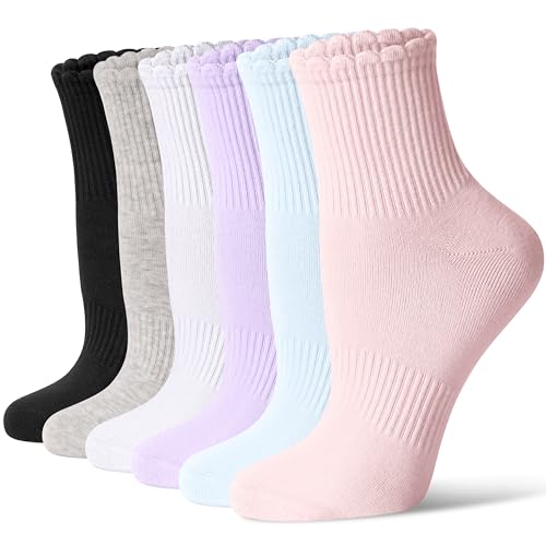 CS CELERSPORT Women's Mini Crew Ankle Socks with Scalloped Top,Pack of 6 - color: Colorful, size: Medium