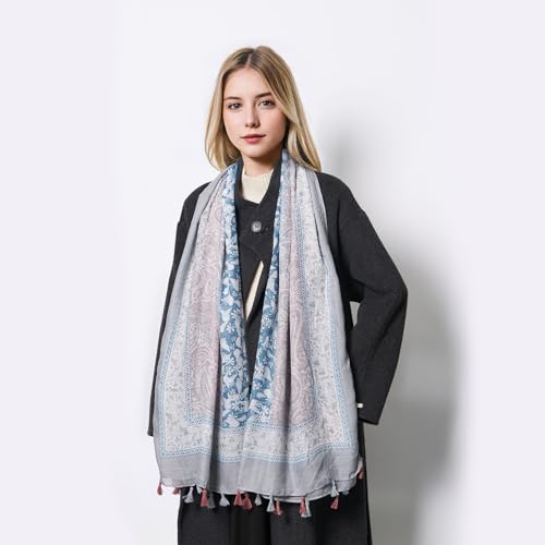 QIUTIMIY Scarf for Women Lightweight Soft Floral Leopard Printed Scarves Fall Winter Fashion Shawl Wrap with Fringe - color: Flower-beige Pink