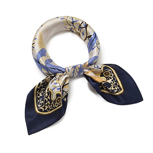 100% Mulberry Silk Scarf - 21" Square Lightweight Neckerchief, Gift Packed - color: Navy Blue