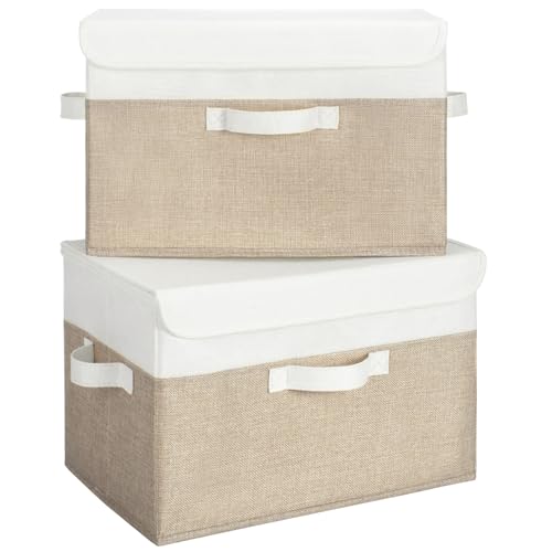 GRANNY SAYS Memory Keepsake Storage Box, Fabric Storage Bins with Lids - color: Khaki & White, size: Large
