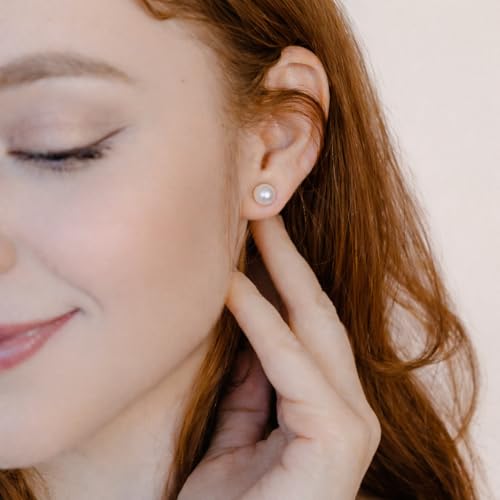 Real Freshwater Pearl Stud Earrings for Women, Hypoallergenic - color: Rhodium Plated, size: 7.0-7.5mm