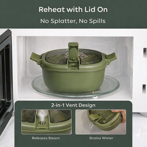Microwave Ramen Bowl with Lid, Noodle Soup & Pasta Cooker, Leakproof,Green. - color: Sage Green, size: 50 oz (Single Bowl)