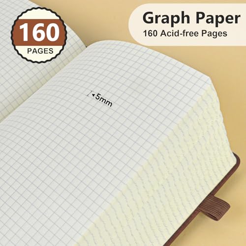 Graph Paper Notebook 5.9"×8.5", 160 Pages Grid Notebook, A5 Graphing Paper - color: Brown, size: Grid Page