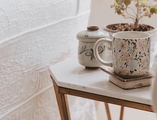 Sweet Water Decor Floral Stoneware Coffee Mugs - 14oz Cute Coffee Cups for Hot & Cold Drinks - Dishwasher & Microwave Safe - Spring Home Decor and Gift - Ideal Tea & Espresso Mugs - style: Floral